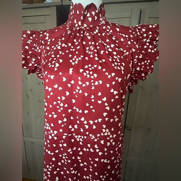 Heart print , red and white  Tiered Maxi Dress with Flutter Sleeves - Picture 3 of 12